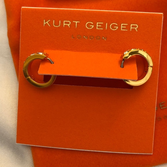 Kurt Geiger London Orange Metallic Huggie Hoops Crystal Accents NWT & Dust Bag - Picture 5 of 12